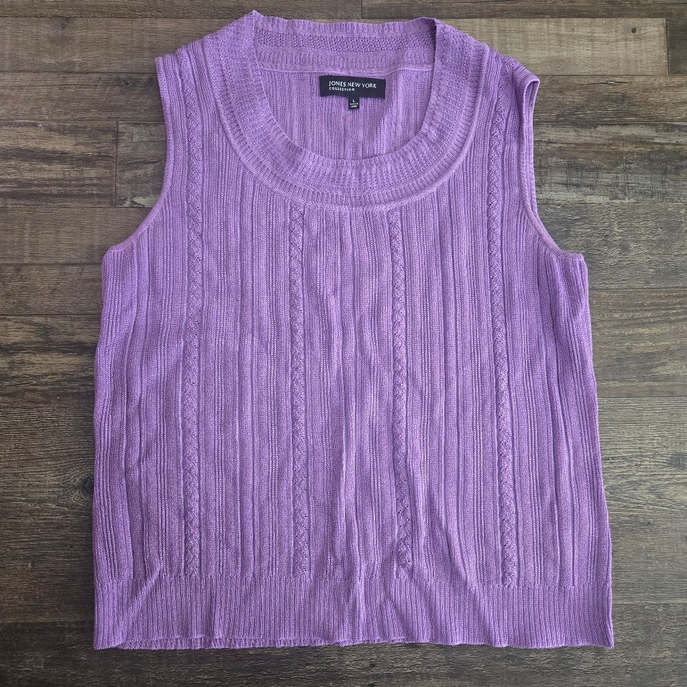 Jones New York Purple Womens Large Knit Pullover Sweater Vest Sleeveless
